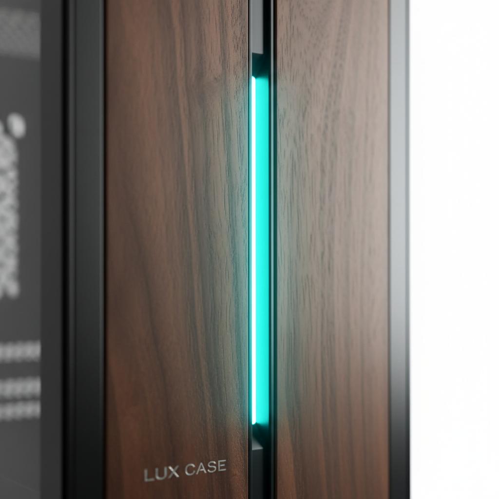 Micro Vault — teal LED strip detail