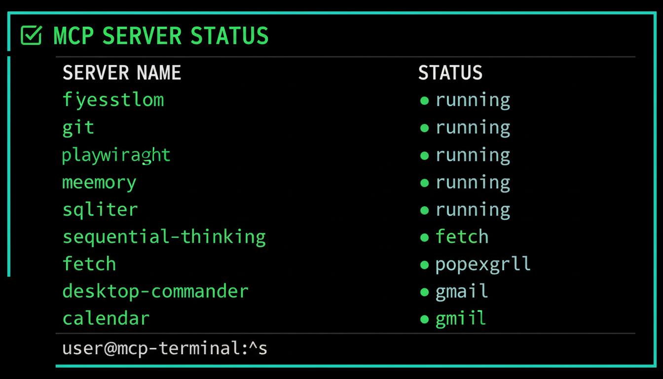 MCP server terminal running on Micro Vault — 12 pre-configured servers